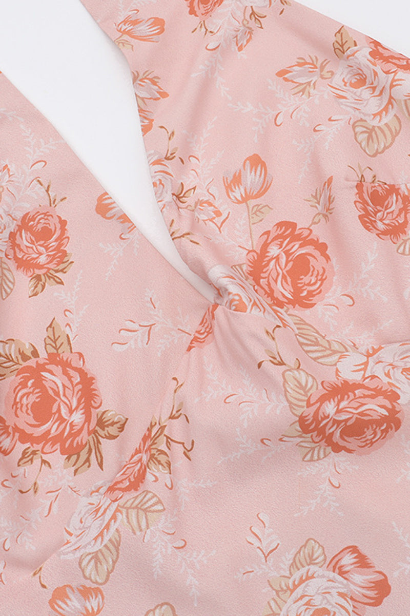 Halter Neck Floral Midi Dress
