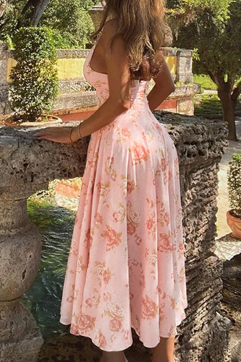 Halter Neck Floral Midi Dress