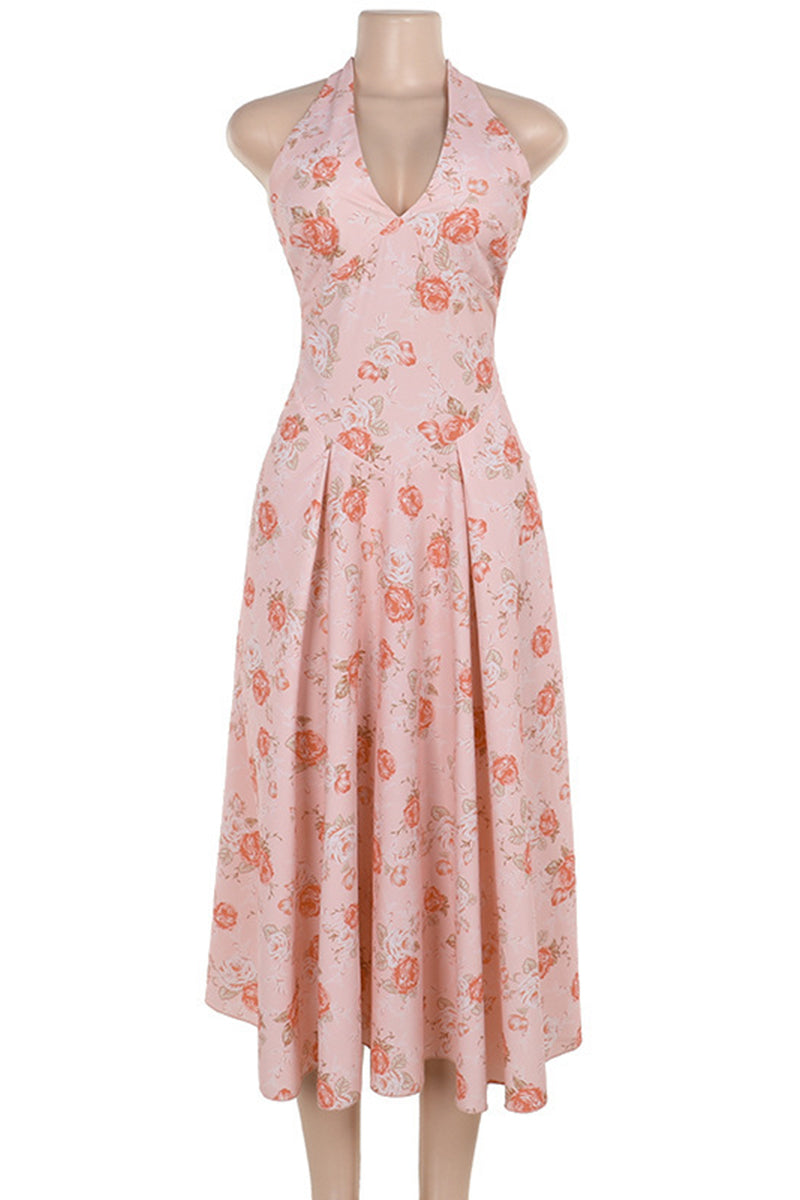 Halter Neck Floral Midi Dress