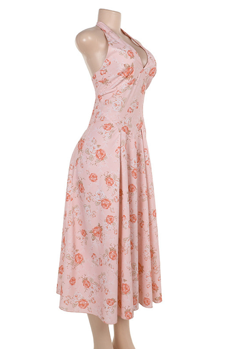 Halter Neck Floral Midi Dress