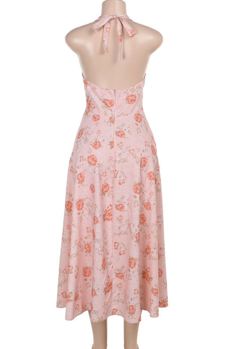 Halter Neck Floral Midi Dress