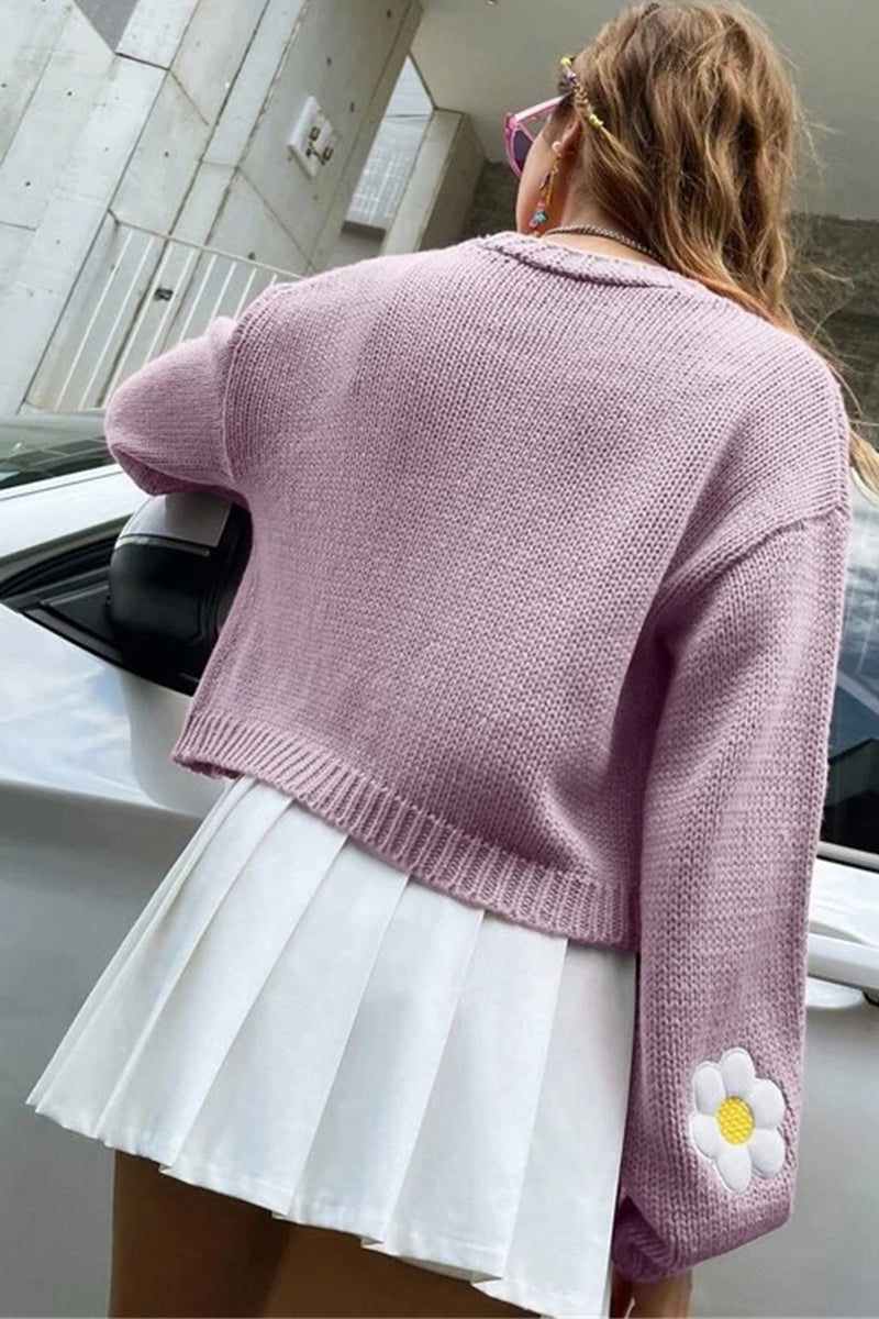 Floral Appliqué Open-Front Cardigan