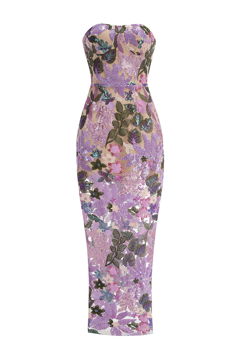 Strapless Floral Evening Gown