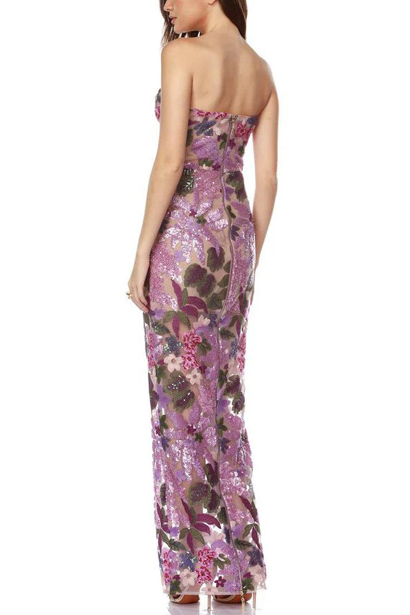 Strapless Floral Evening Gown
