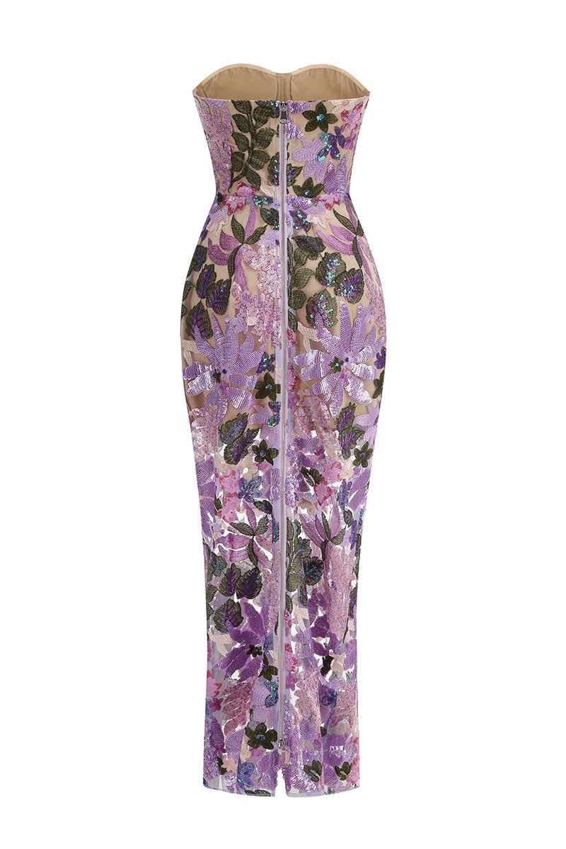 Strapless Floral Evening Gown