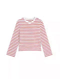 Long-Sleeve Red and White Striped Crop Top