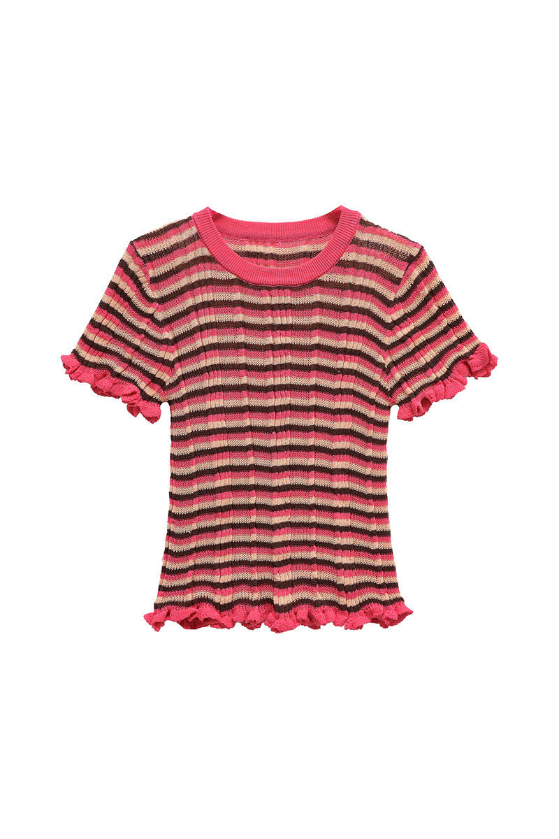 Striped Ruffle-Trim T-Shirt