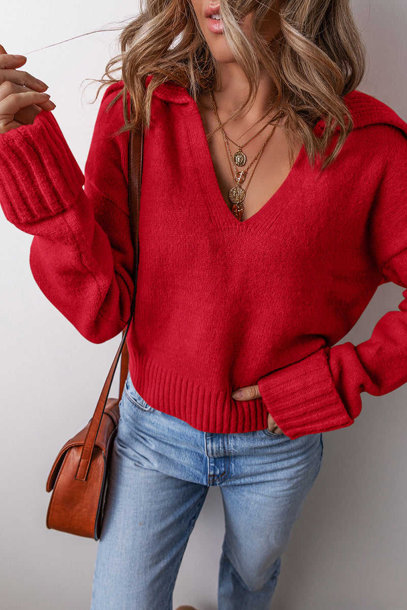 V Neck Ribbed Edge Sweater