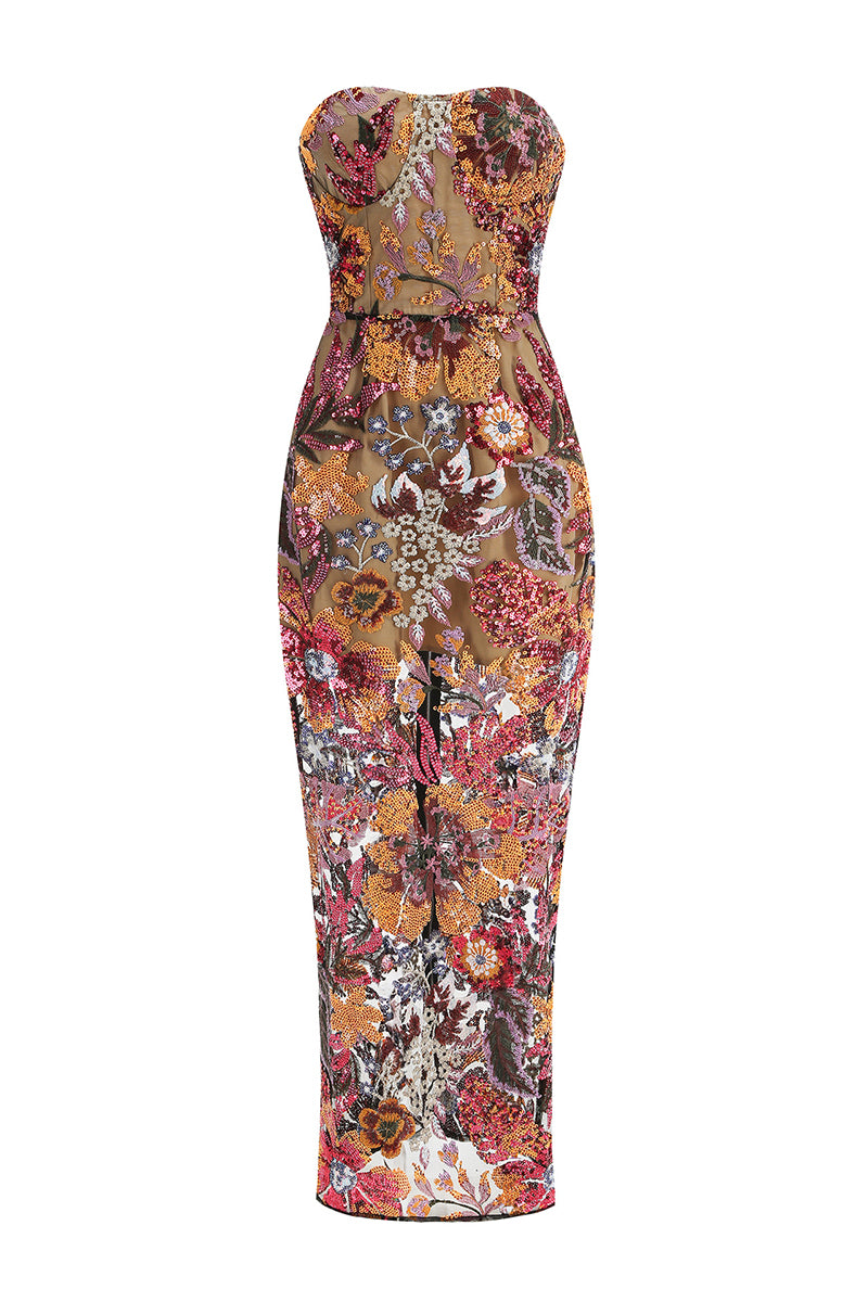 Strapless Floral Evening Gown