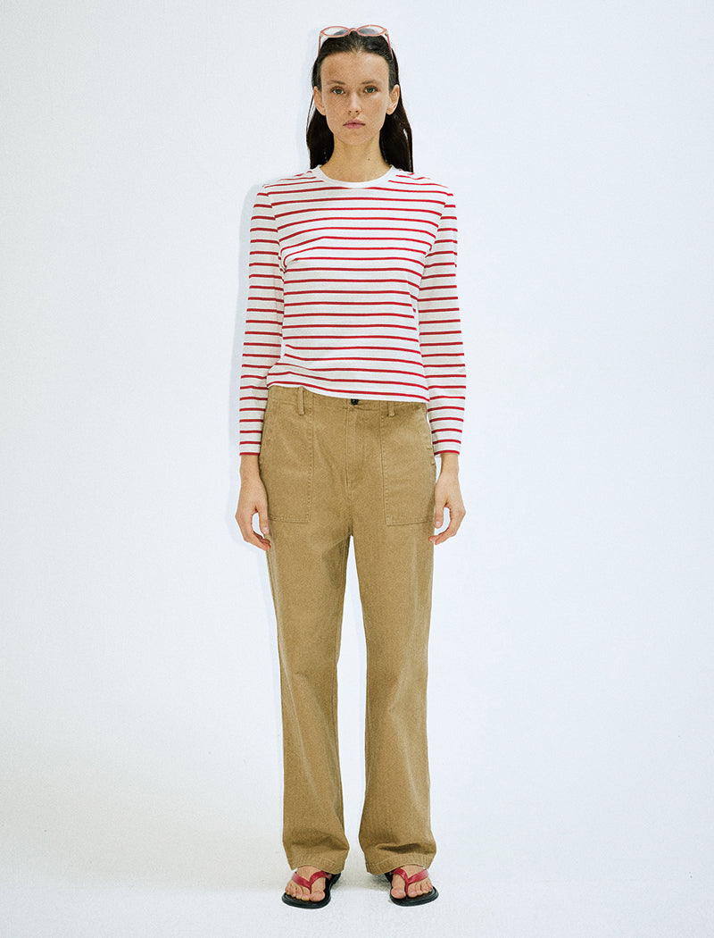 Long-Sleeve Red and White Striped Crop Top