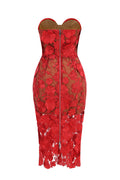 Strapless Floral Lace Evening Dress