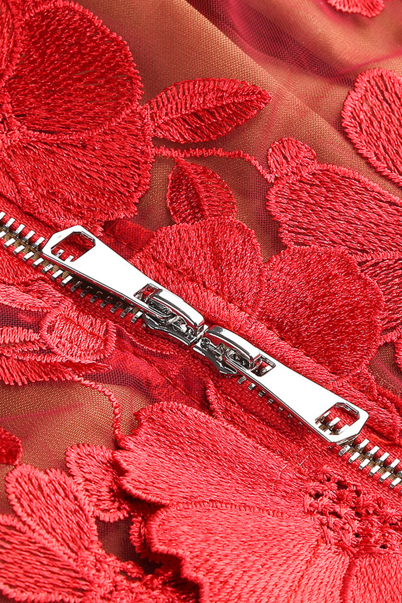 Floral Appliqué Strapless Evening Dress