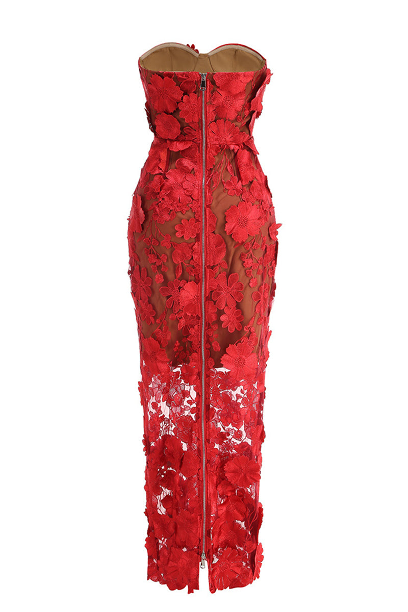 Strapless Floral Evening Gown