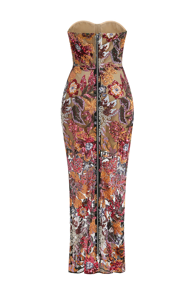 Strapless Floral Evening Gown