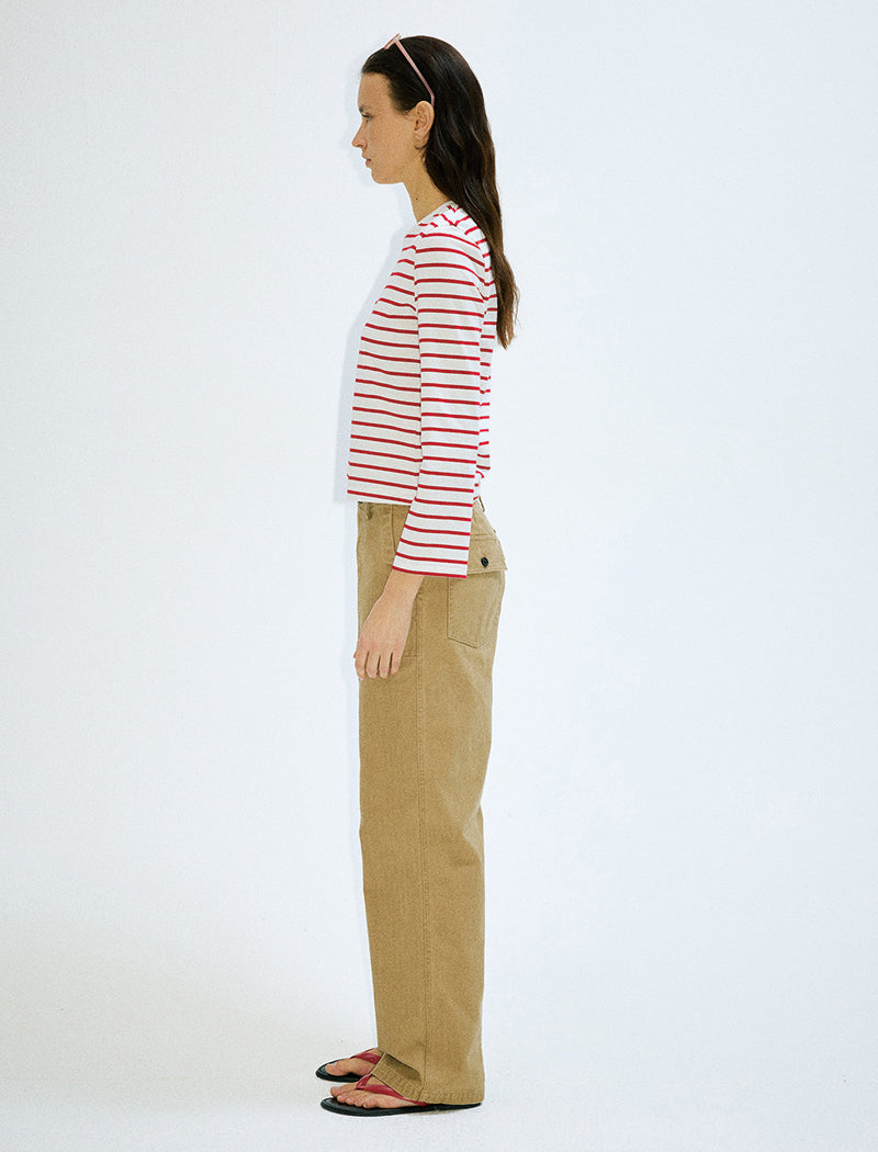 Long-Sleeve Red and White Striped Crop Top