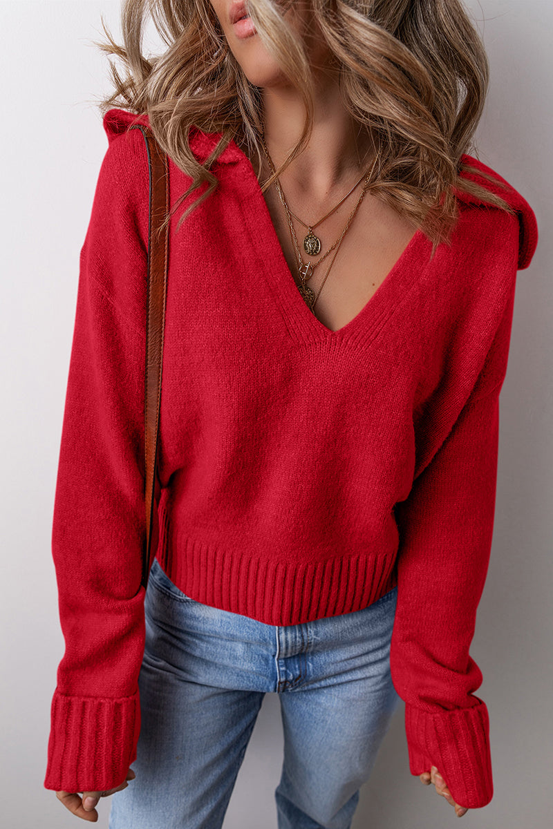 V Neck Ribbed Edge Sweater