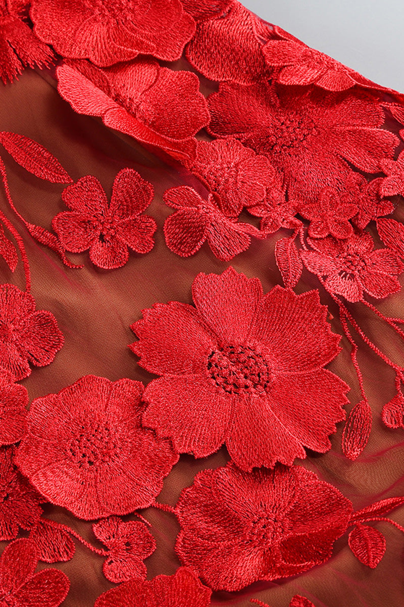 Floral Appliqué Strapless Evening Dress