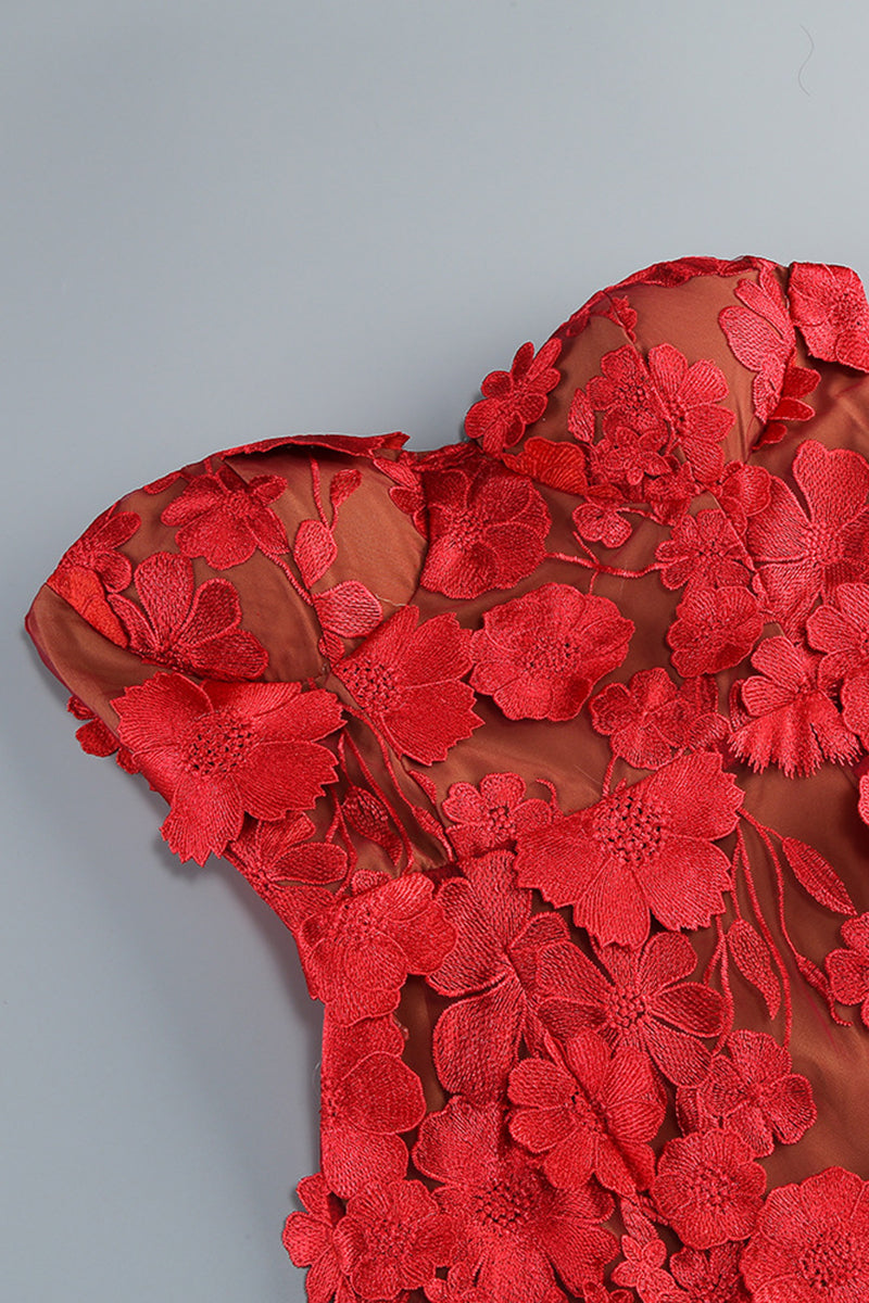 Floral Appliqué Strapless Evening Dress