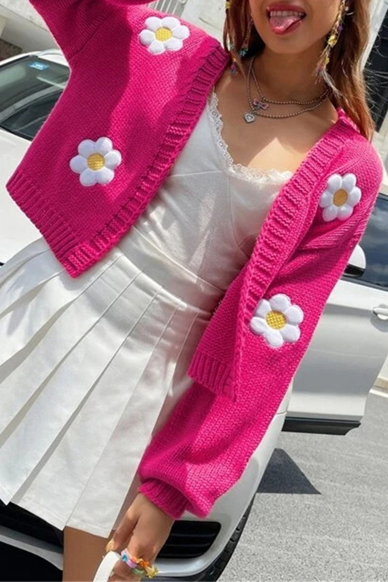Floral Appliqué Open-Front Cardigan