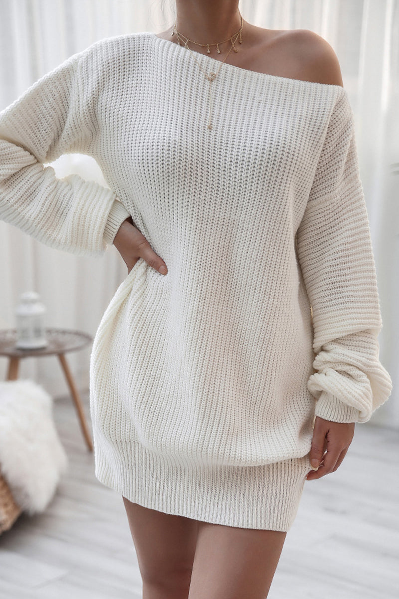 Off-Shoulder Knit Casual Dress