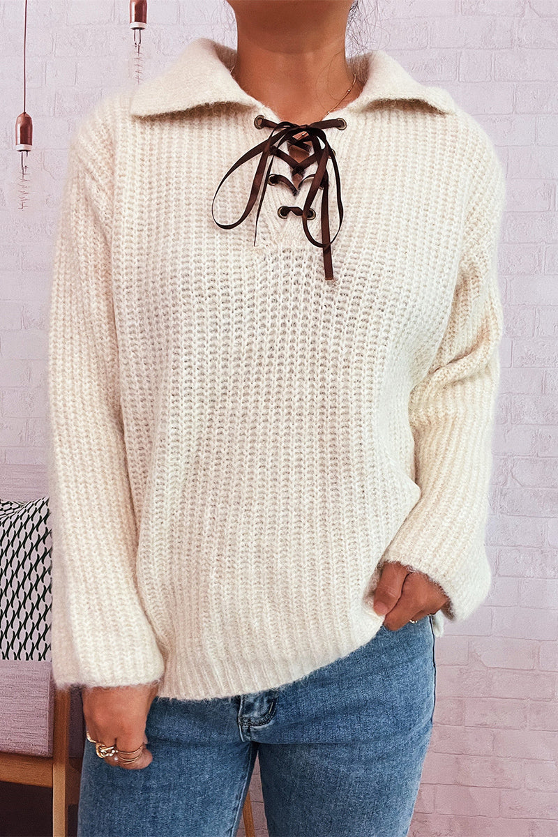 Lace-Up Collar Sweater