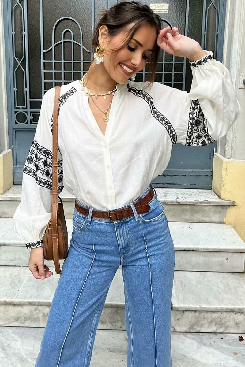 Patterned Sleeve Blouse