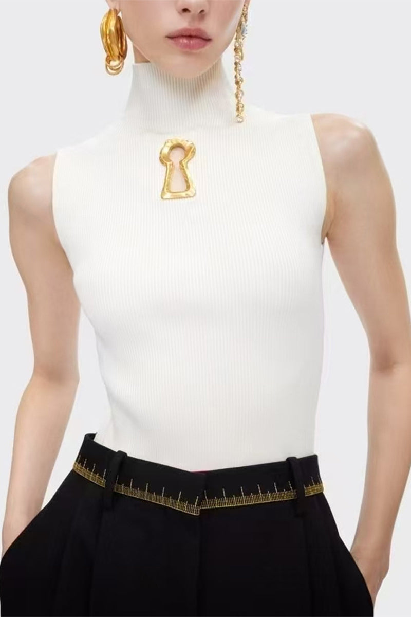 Keyhole Detail High-Neck Sleeveless Top