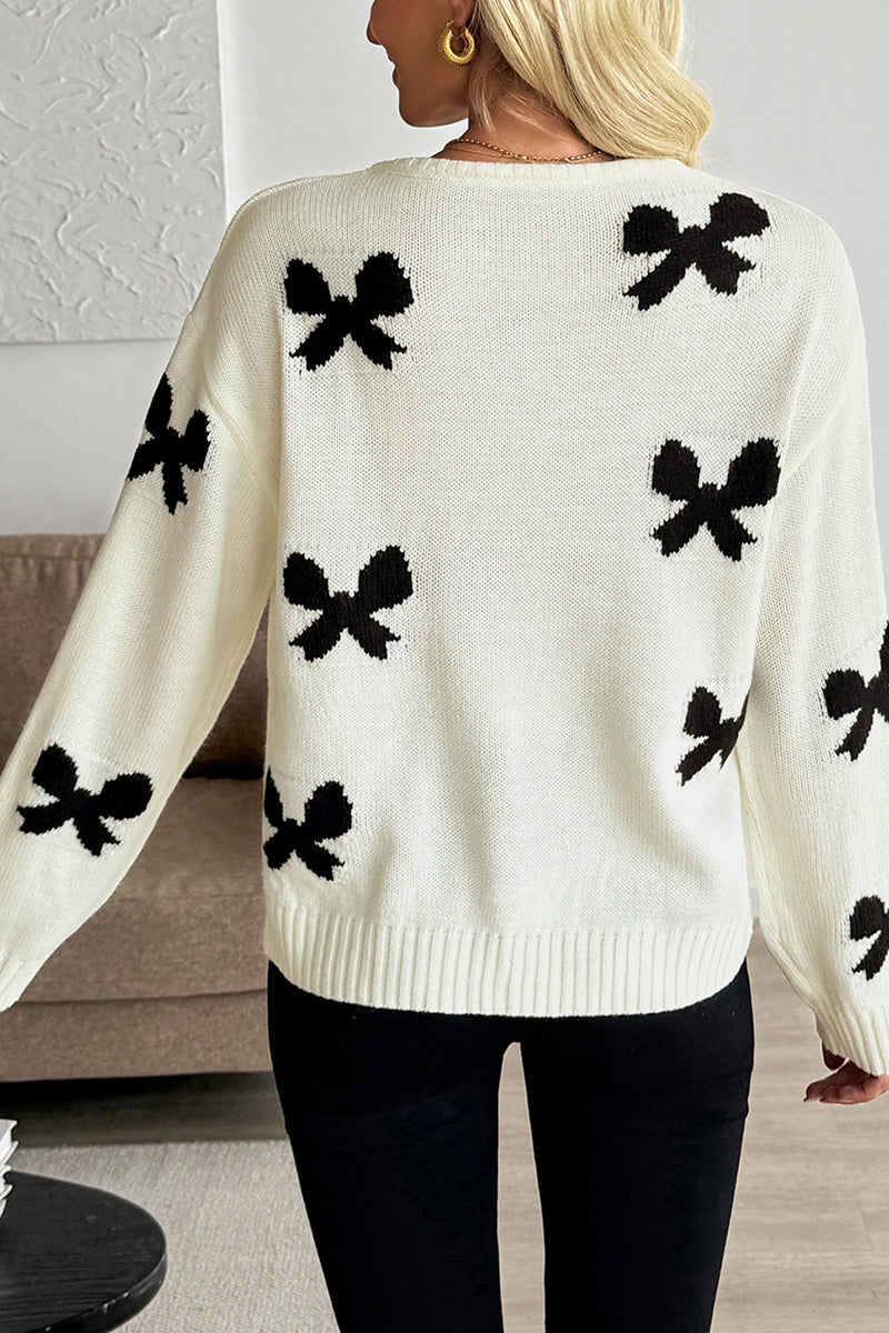 Bow-Tie Front Cardigan with Patterned Design