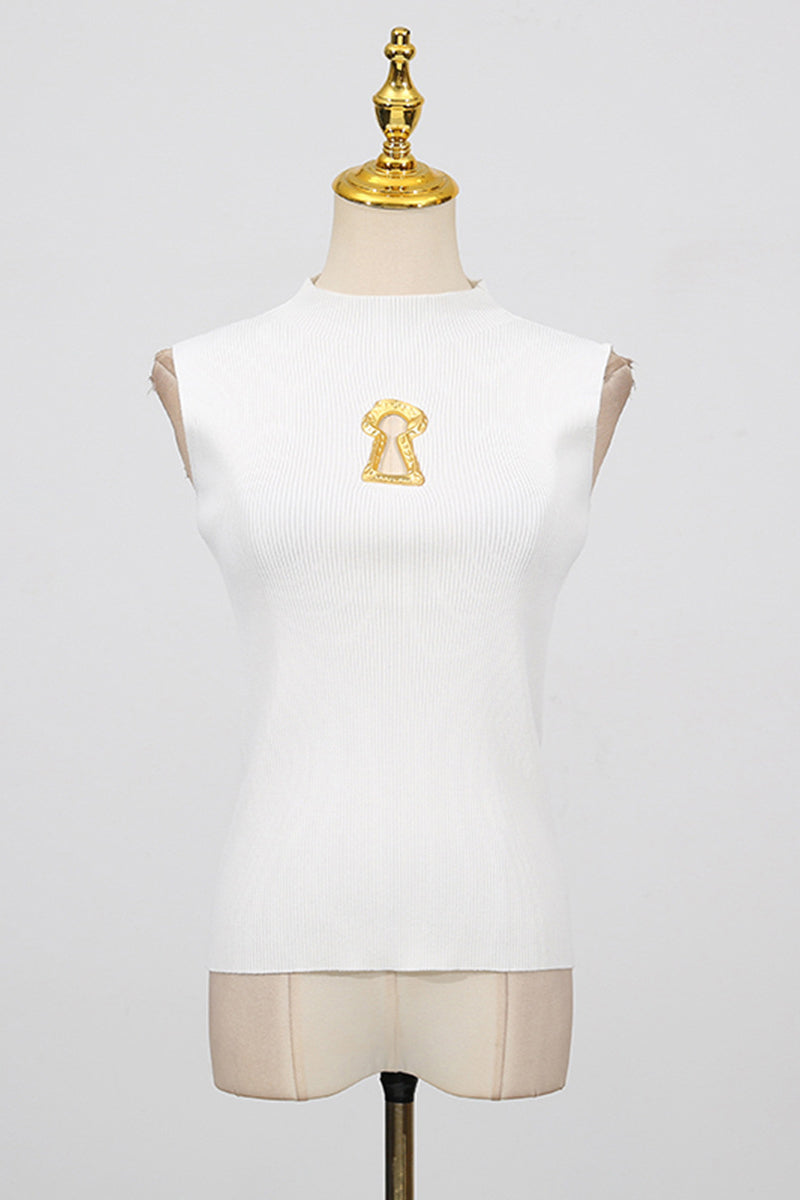 Keyhole Detail High-Neck Sleeveless Top