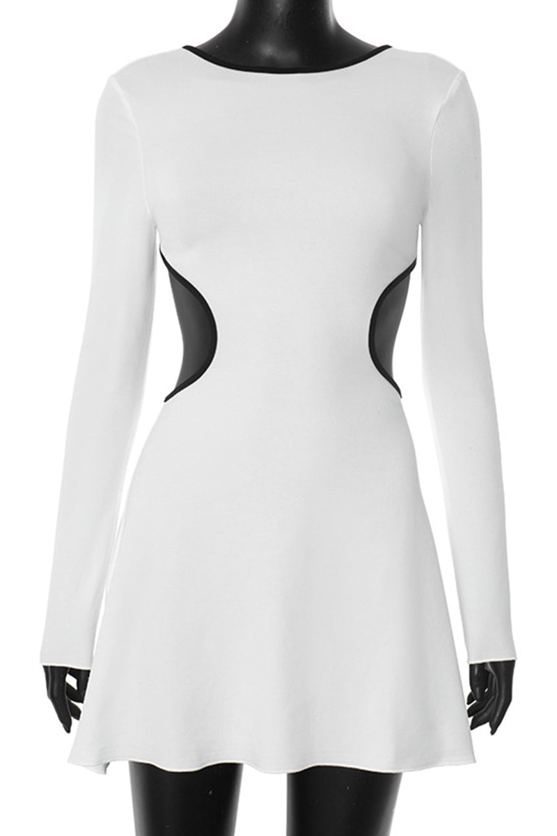 Cutout Accent Long Sleeve Casual Dress
