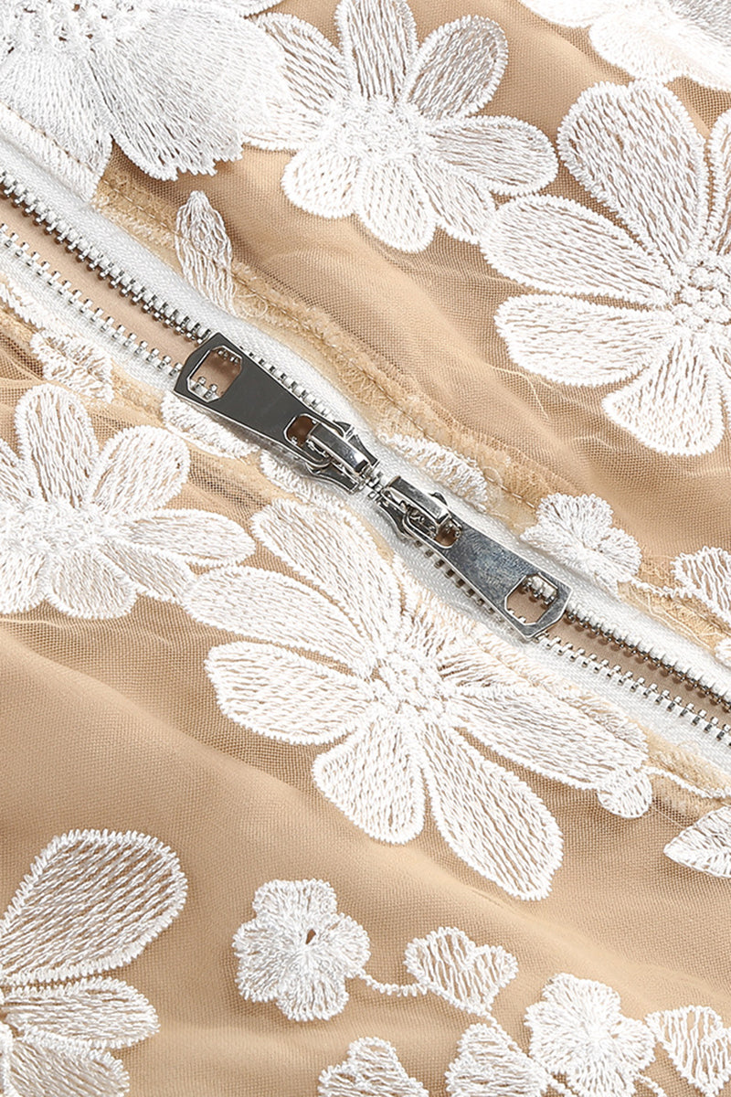 Strapless Floral Lace Evening Dress