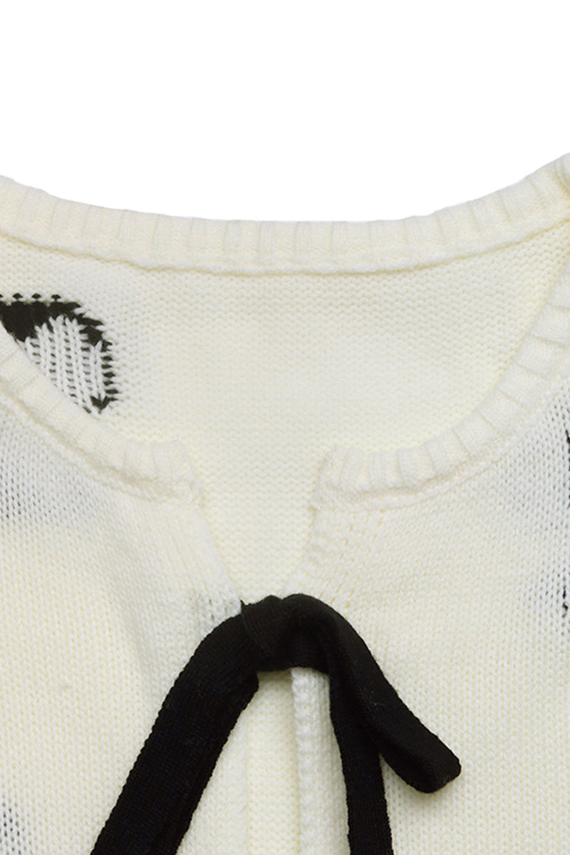 Bow-Tie Front Cardigan with Patterned Design