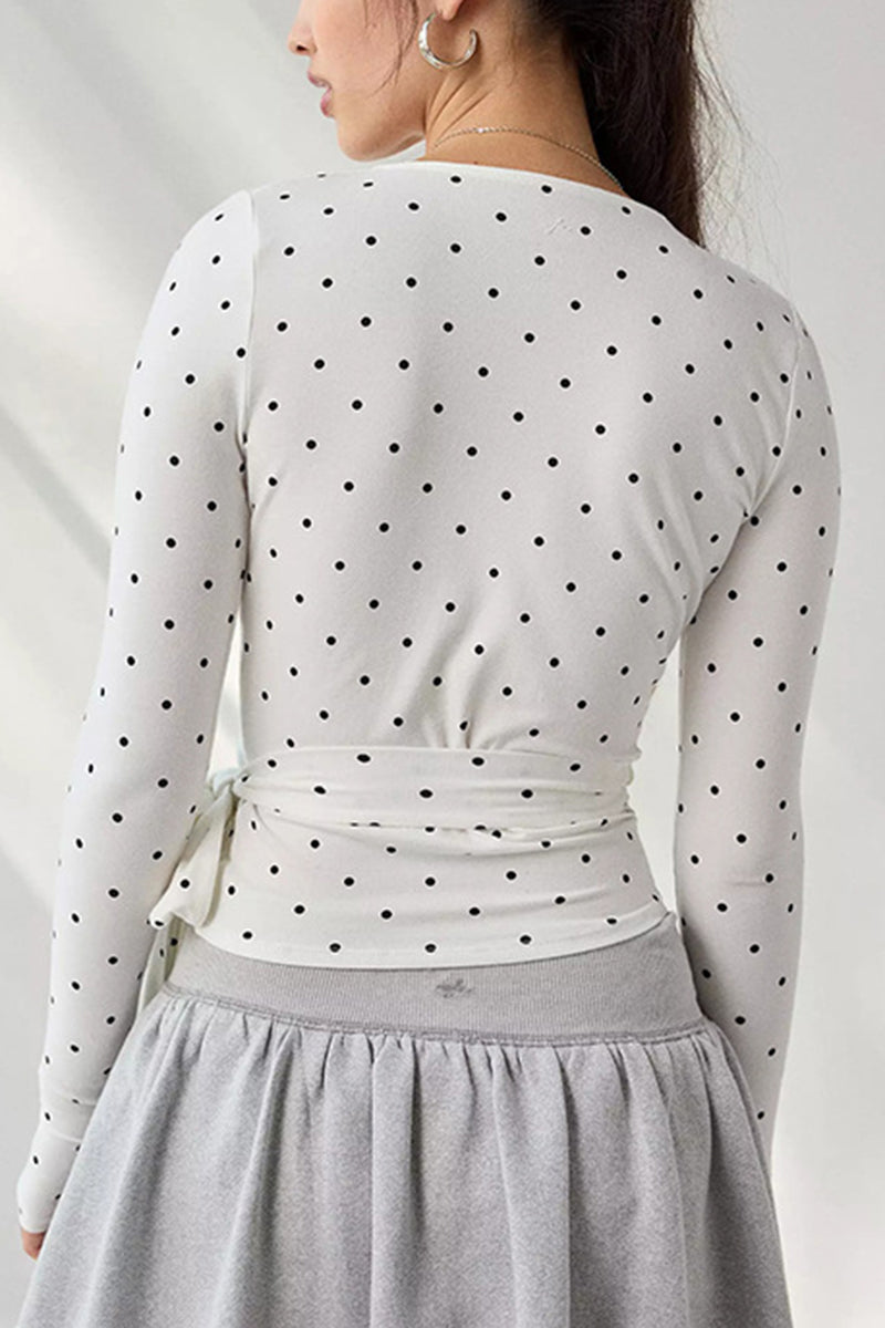 Striped Wrap-Front Long Sleeve Top