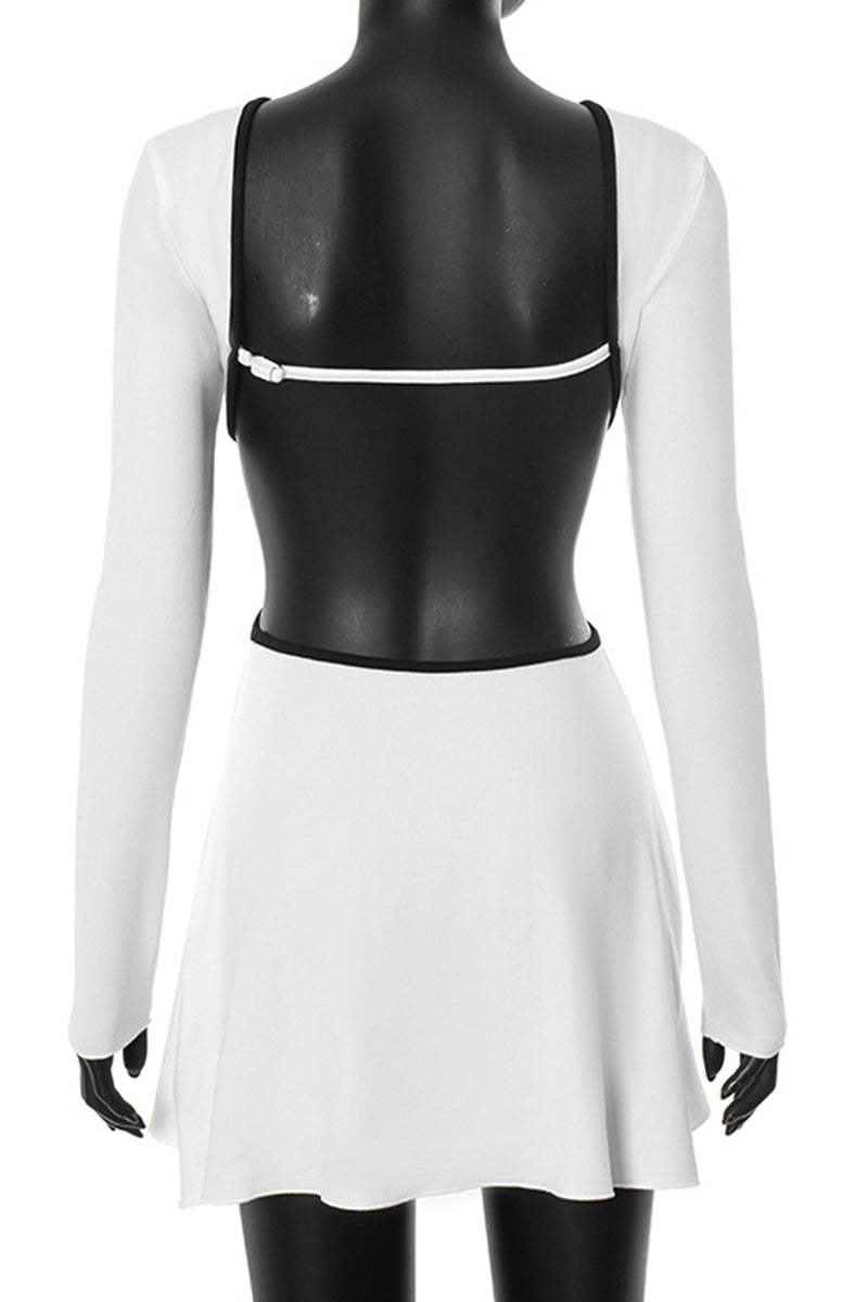 Cutout Accent Long Sleeve Casual Dress