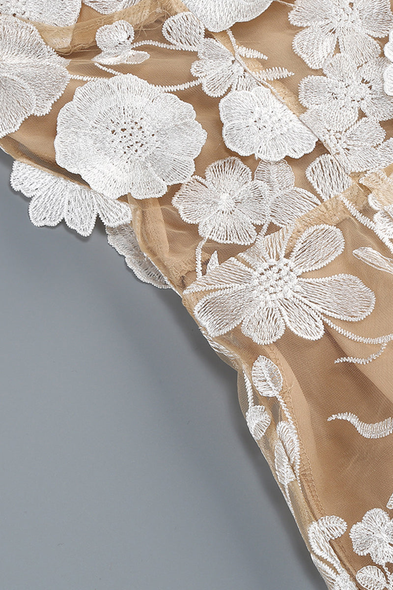 Strapless Floral Lace Evening Dress