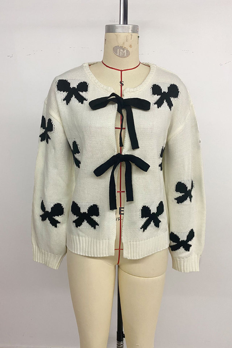 Bow-Tie Front Cardigan with Patterned Design