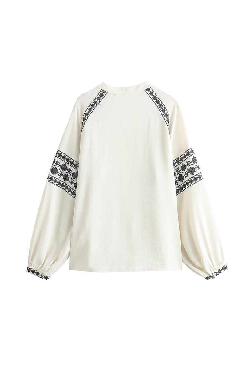 Patterned Sleeve Blouse