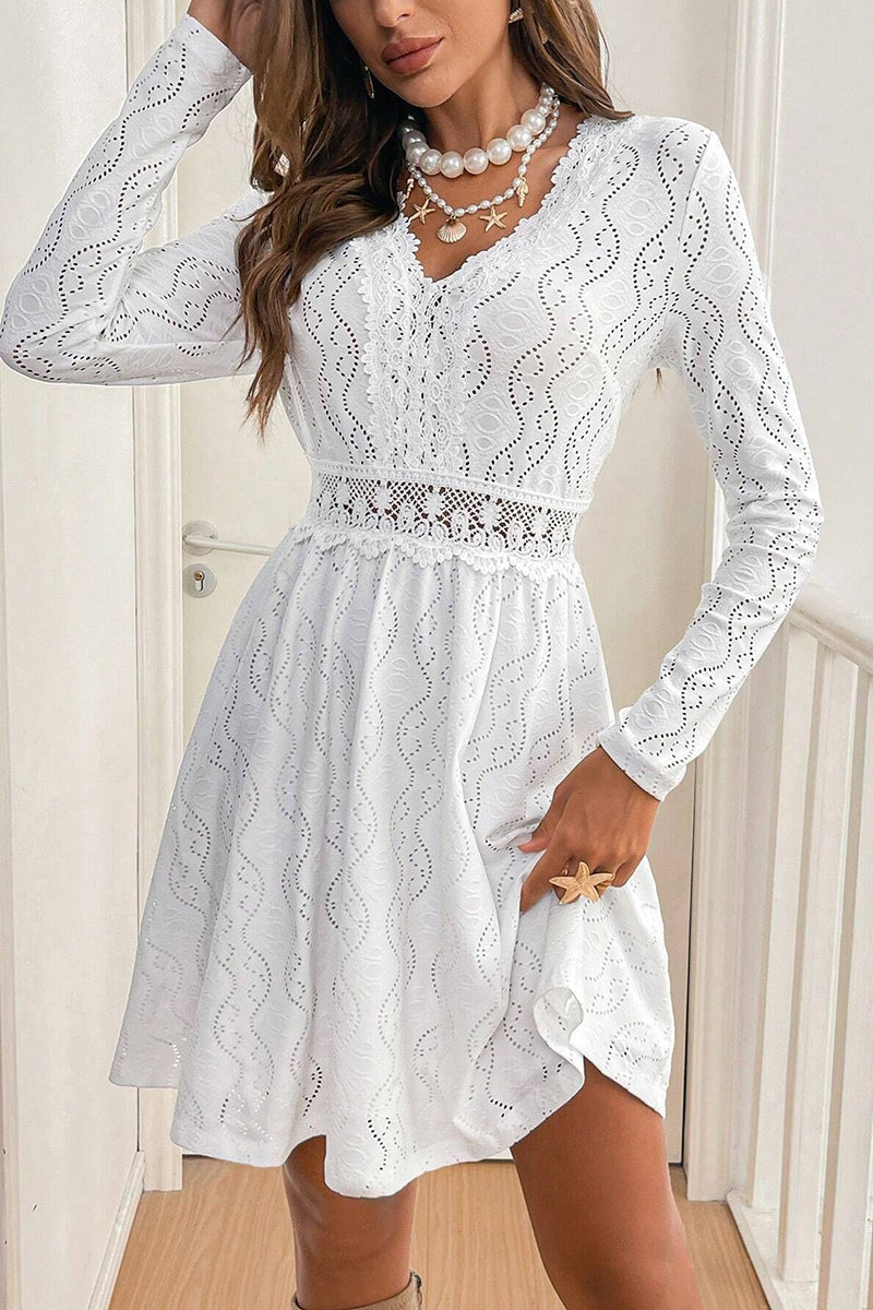 Elegant Eyelet Lace Casual Dress