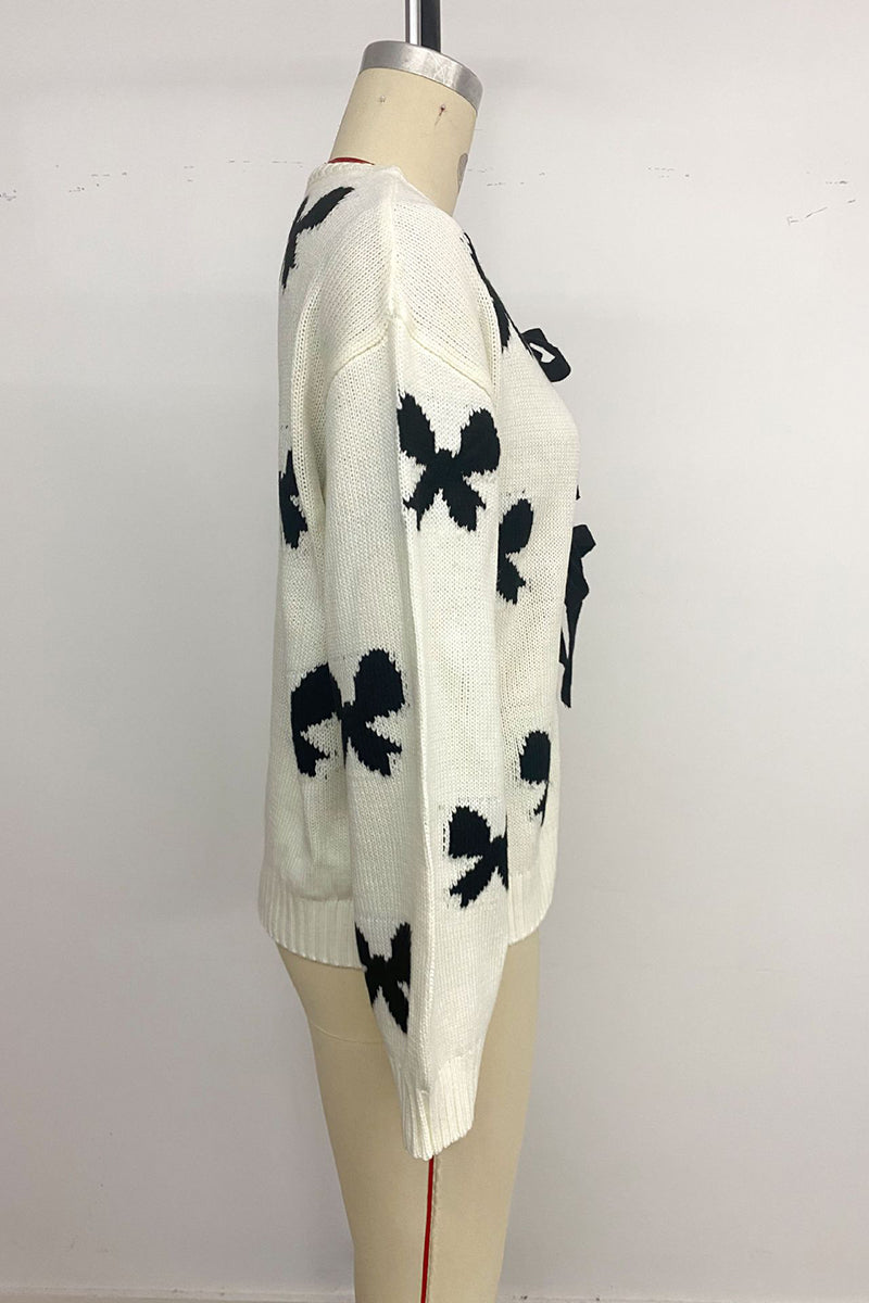 Bow-Tie Front Cardigan with Patterned Design