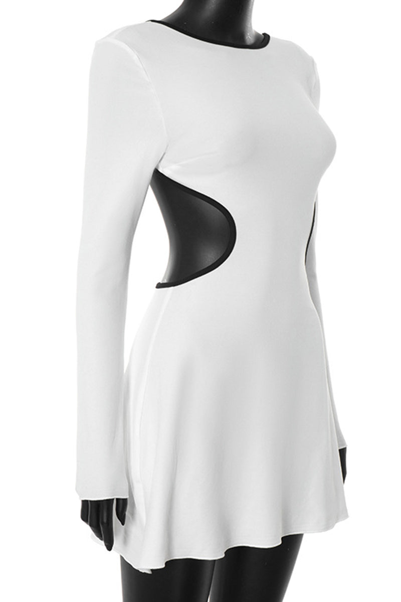 Cutout Accent Long Sleeve Casual Dress