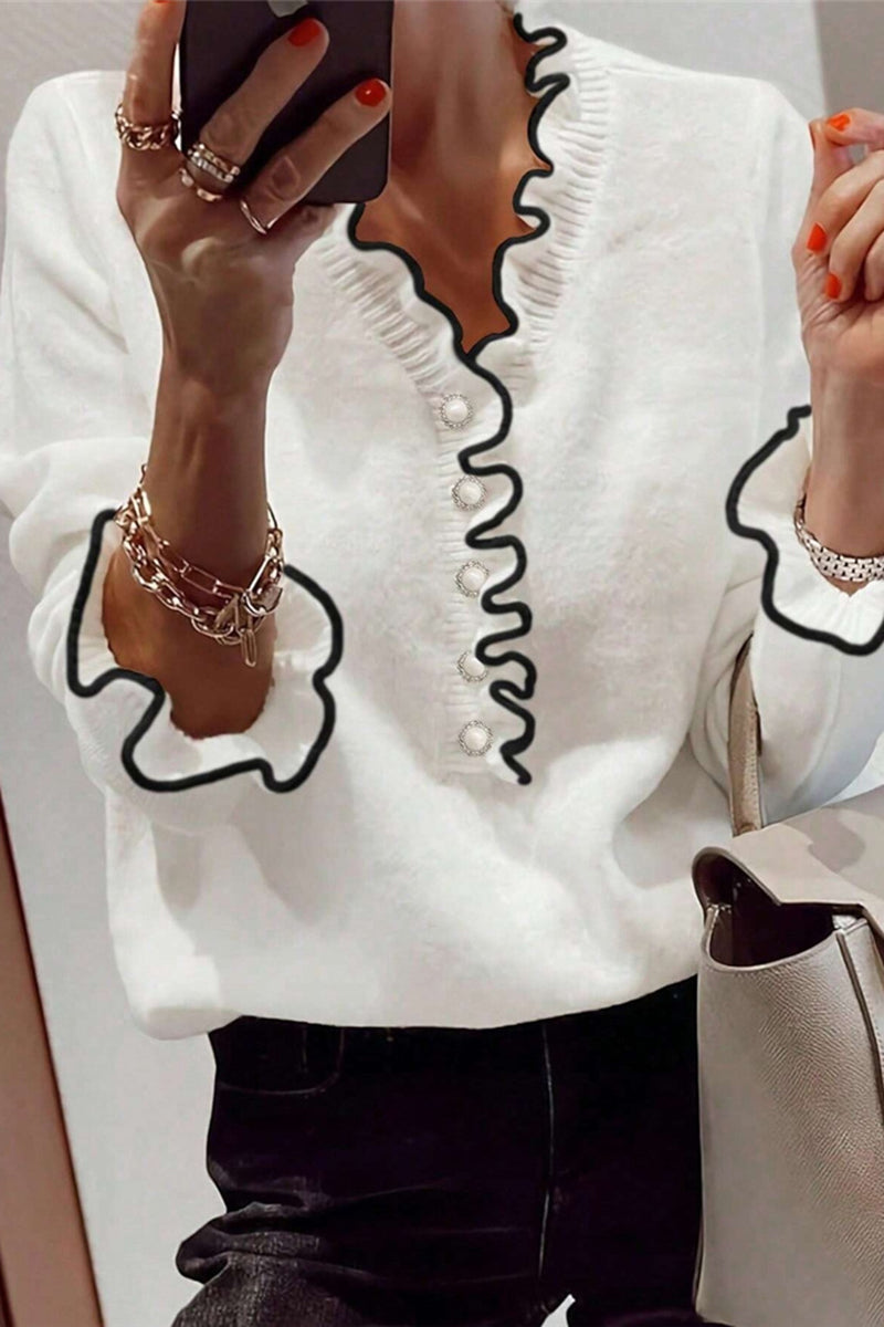 Elegant Ruffle Trim Knit Top