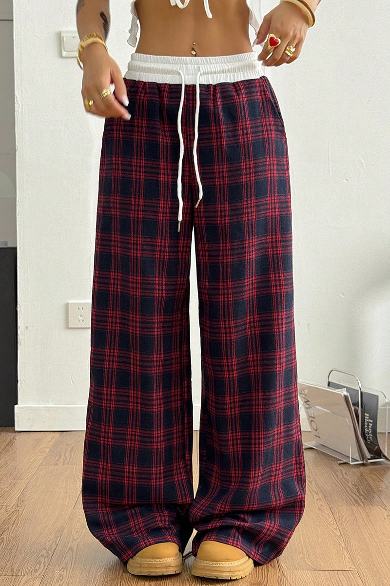 Plaid Wide-Leg Casual Pants