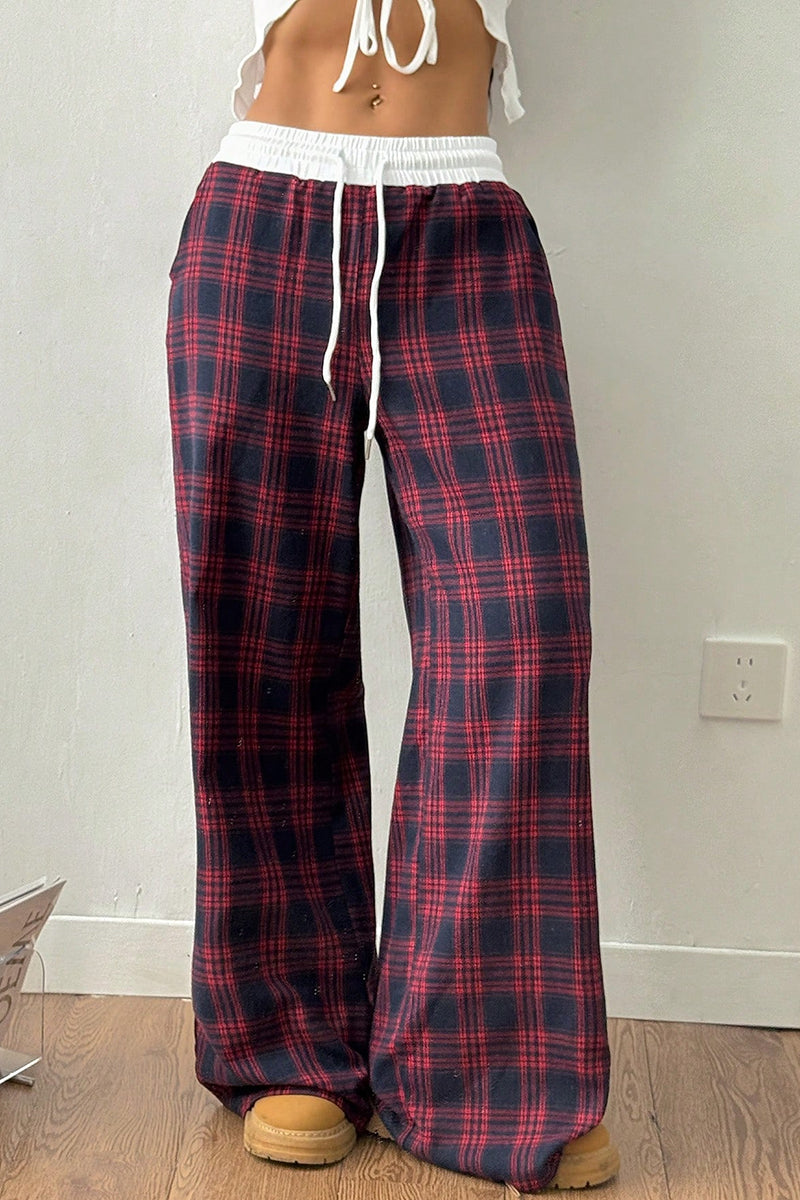 Plaid Wide-Leg Casual Pants
