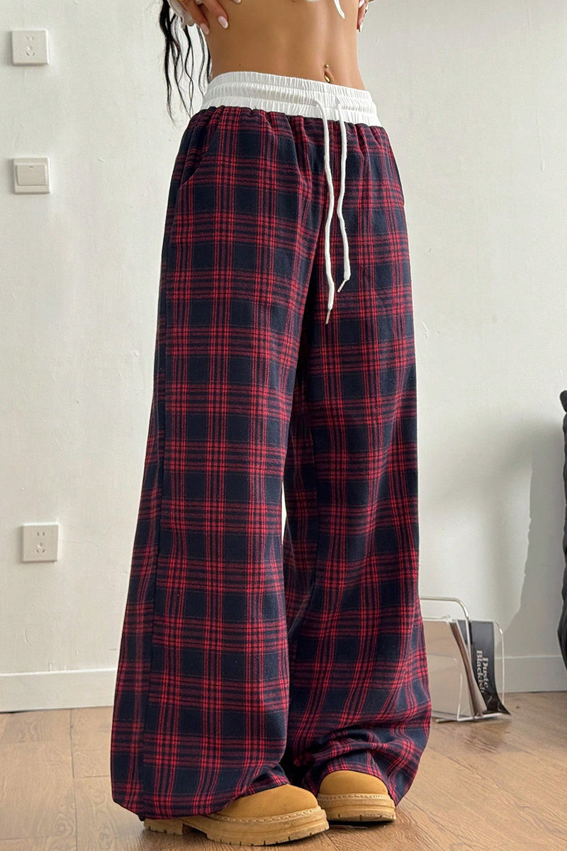 Plaid Wide-Leg Casual Pants