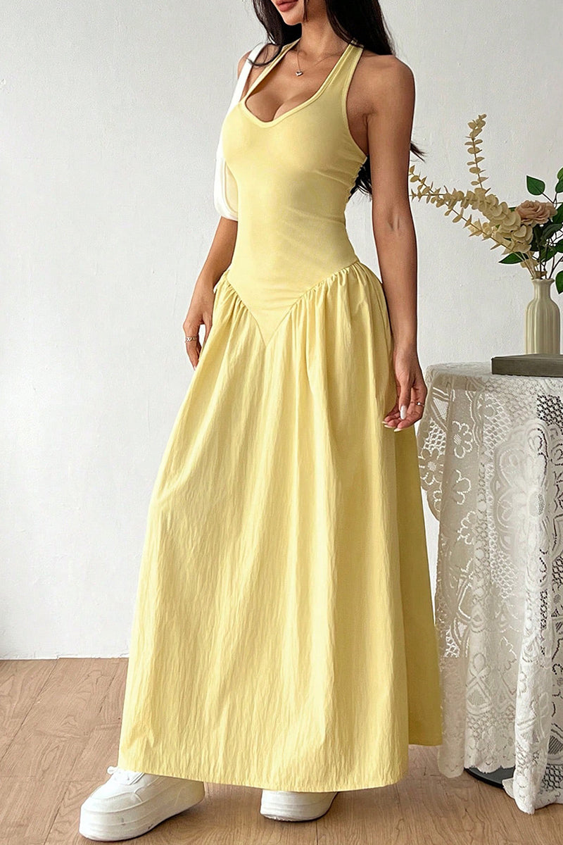 V-Neck Halter Casual Maxi Dress
