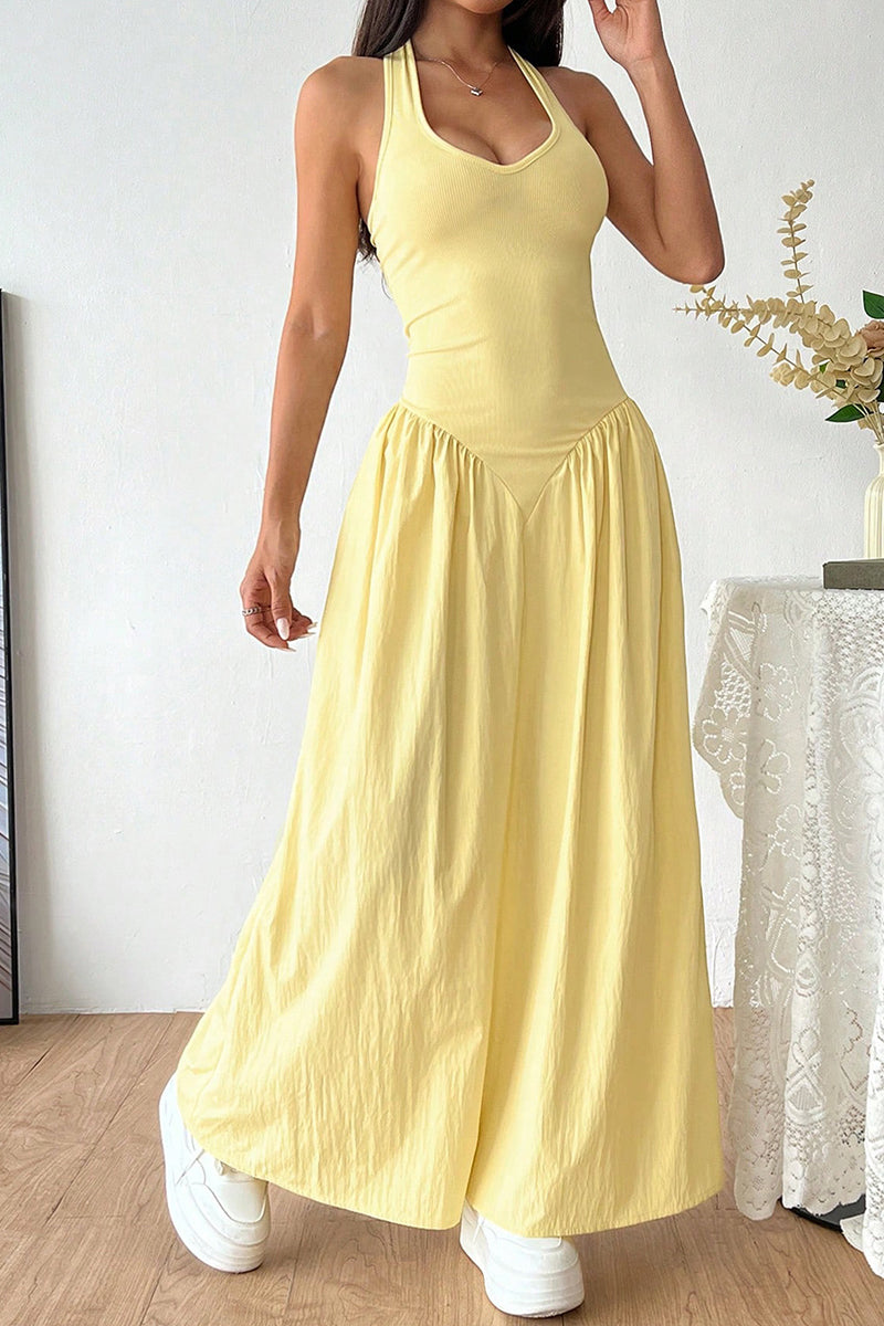 V-Neck Halter Casual Maxi Dress